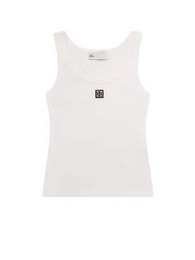 Tory Burch Ribbed Cotton Tank Top In White