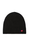 Tory Burch Ribbed Flower-detail Beanie Hat In Black