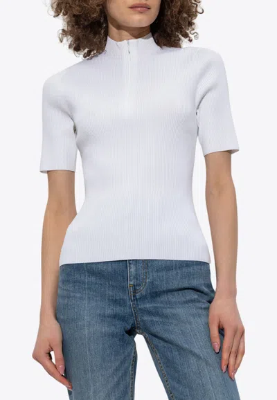 Tory Burch Ribbed High-neck Top In White