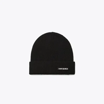 Tory Burch Ribbed Knit Beanie In Black
