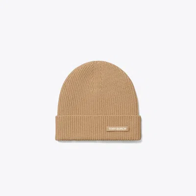 Tory Burch Ribbed Knit Beanie In Brown