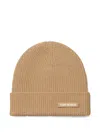 Tory Burch Ribbed Knit Beanie Hat In Brown