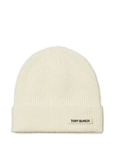 TORY BURCH RIBBED-KNIT BEANIE HAT