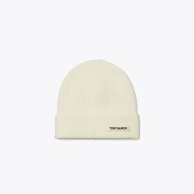 Tory Burch Ribbed Knit Beanie In White