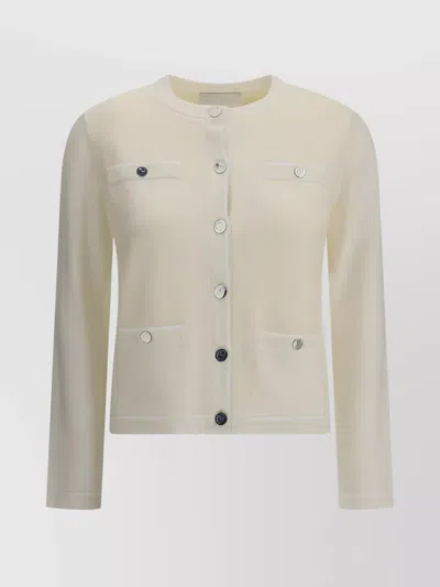 Tory Burch Ribbed Knit Cardigan Pockets In White