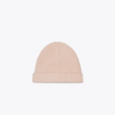 Tory Burch Ribbed Knit Cashmere Beanie In Pink