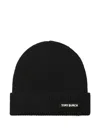 Tory Burch Ribbed Logo-detail Beanie Hat In Black