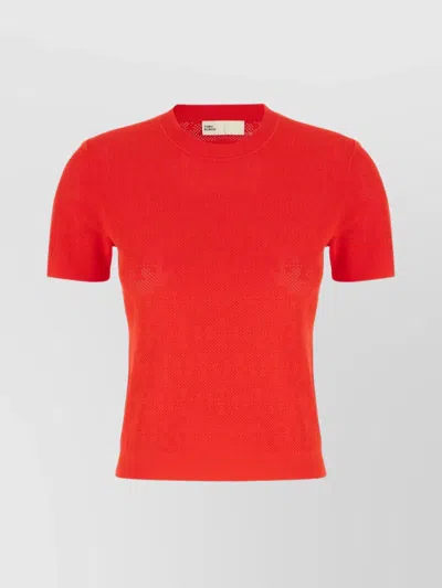 Tory Burch Ribbed Logo-jacquard Jersey T-shirt In Red