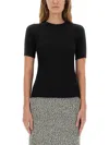 Tory Burch Ribbed Short-sleeve Pullover With Ties And Open Back In Black