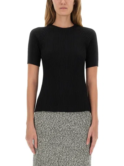 TORY BURCH TORY BURCH RIBBED SHORT-SLEEVE PULLOVER WITH TIES AND OPEN BACK