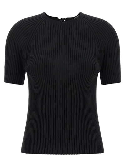 Tory Burch Ribbed Stretch Cotton Blend Sweater In Black