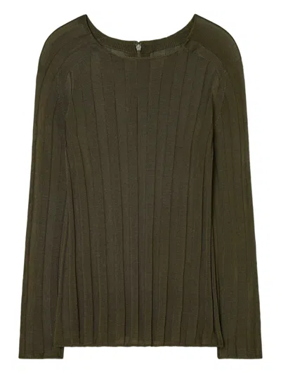 Tory Burch Ribbed Sweater In Green