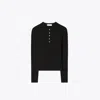 Tory Burch Ribbed Viscose Henley In Black