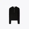Tory Burch Ribbed Viscose Henley In Black