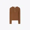 Tory Burch Ribbed Viscose Henley In Brown