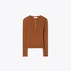 Tory Burch Ribbed Viscose Henley In Cinnamon