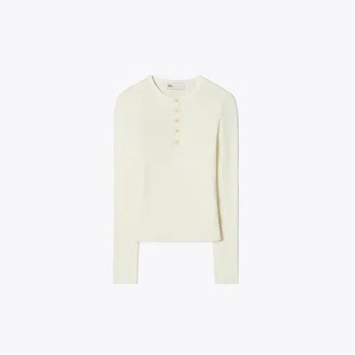 Tory Burch Ribbed Viscose Henley In New Ivory