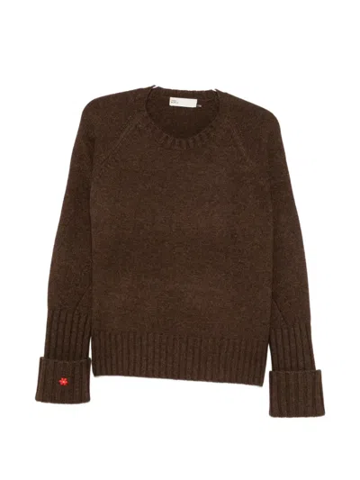 Tory Burch Ribbed-knit Raglan-sleeve Knit In Brown