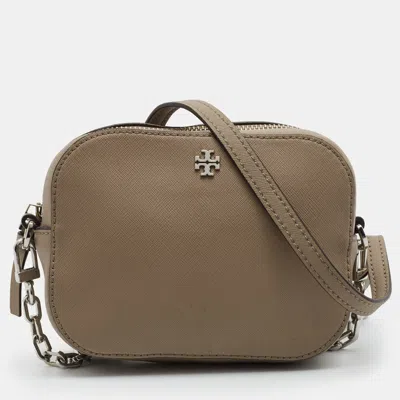 Pre-owned Tory Burch Robinson Beige Leather Camera Crossbody Bag In Sand