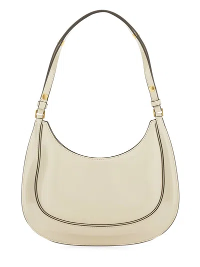 Tory Burch Robinson Brushed Leather Crescent Bag In White