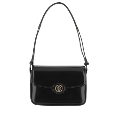 Tory Burch Robinson Convertible Glossy Leather Shoulder Bag In White