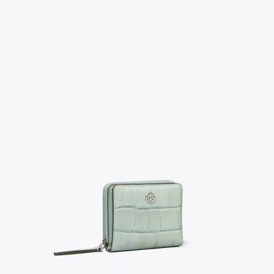Tory Burch Robinson Croc-embossed Bi-fold Wallet In Green