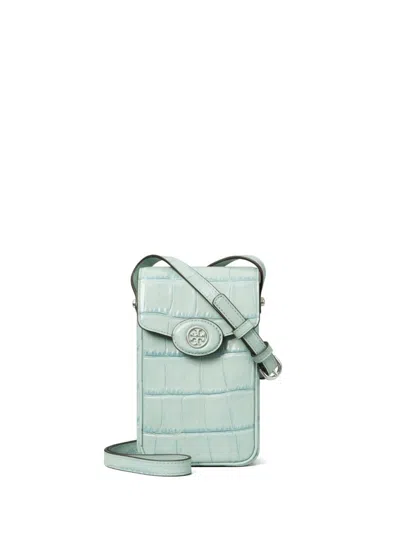 Tory Burch Robinson Crocodile-embossed Phone Crossbody In Blue