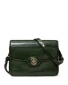 Tory Burch Robinson Crosshatched Convertible Shoulder Bag In Dark Evergreen/gold