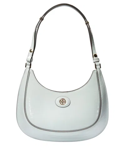 Tory Burch Robinson Crosshatched Crescent Shoulder Bags Light Blue