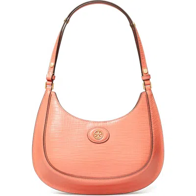 Tory Burch Robinson Crosshatched Leather Convertible Crescent Bag In Coral Crush