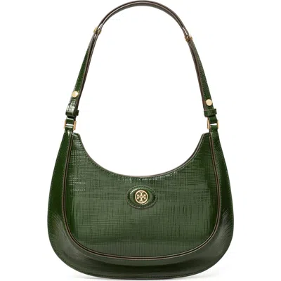 Tory Burch Robinson Crosshatched Leather Convertible Crescent Bag In Dark Everglade