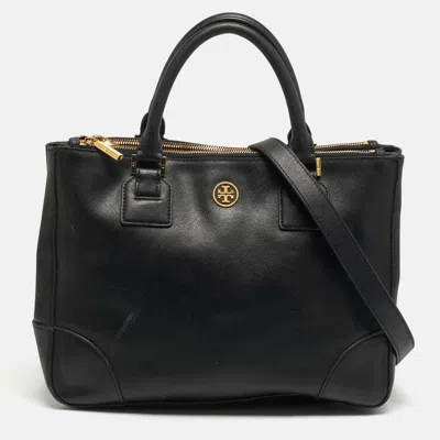 Pre-owned Tory Burch Robinson Double Zip Large Black Leather Tote