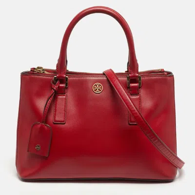 Pre-owned Tory Burch Robinson Double Zip Red Leather Tote