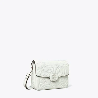 Tory Burch Robinson Floral Embossed Convertible Shoulder Bag In Blanc