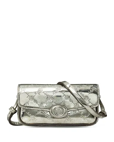 Tory Burch Robinson Floral Metallic Crossbody In Pewter/silver