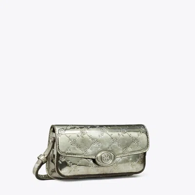 Tory Burch Robinson Floral Metallic Rectangular Shoulder Bag In Pewter