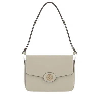 Tory Burch Robinson Glossy Leather Shoulder Bag In White