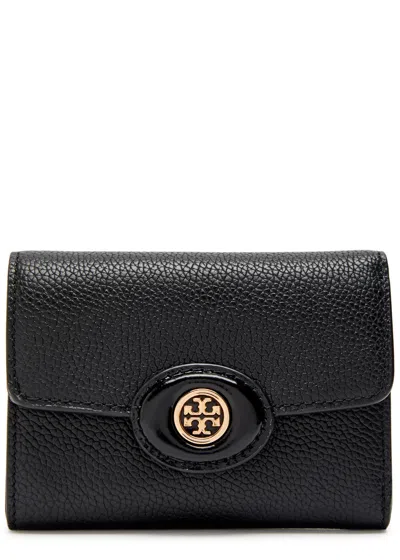 Tory Burch Robinson Grained Leather Wallet In Black