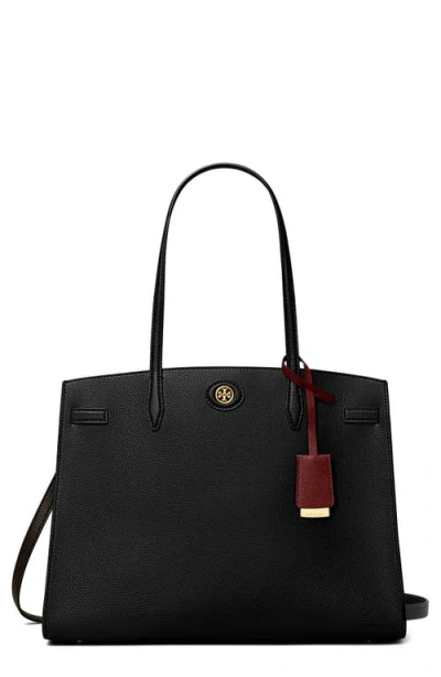 Tory Burch Robinson Leather Satchel In Black