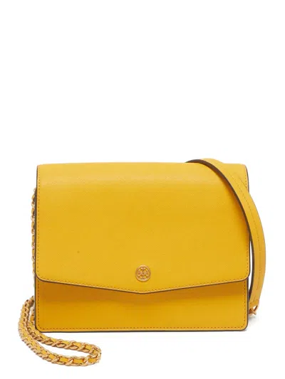 Pre-owned Tory Burch Robinson Leather Shoulder Bag In Yellow