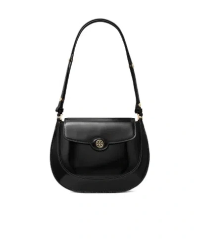 Tory Burch Robinson Leather Small Clamshell Bag In Black