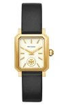 Tory Burch Robinson Leather Strap Watch, 27mm X 29mm In Black/white/gold