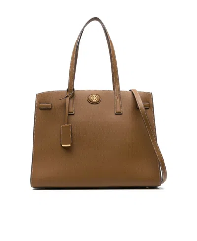 Tory Burch Robinson Logo Plaque Large Tote Bag In Brown