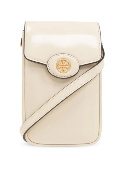 Tory Burch Robinson Logo Plaque Phone Pouch In Beige