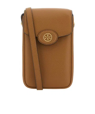 Tory Burch Robinson Logo Plaque Phone Pouch In Brown