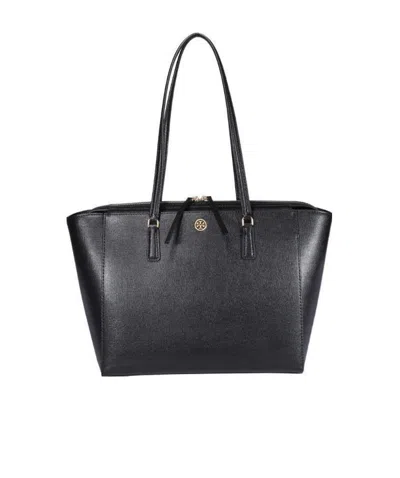 Tory Burch Robinson Logo-plaque Tote Bag In Black