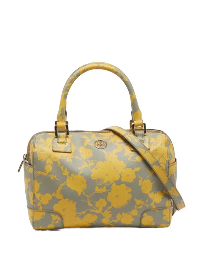 Pre-owned Tory Burch Robinson Middy Floral-print Satchel Bag In Yellow