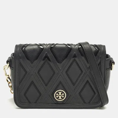 Pre-owned Tory Burch Robinson Patchwork Black Patent And Leather Crossbody Bag