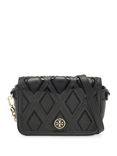Pre-owned Tory Burch Robinson Patchwork Crossbody Bag In Black