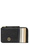 Tory Burch Robinson Pebble Leather Card Case In Black